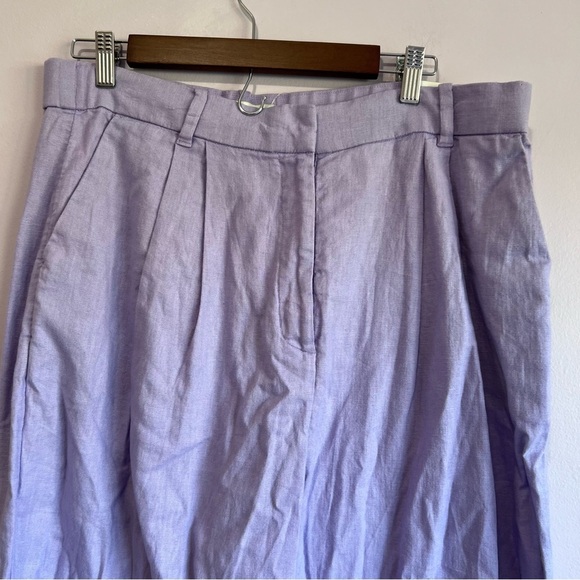 NWT ABERCROMBIE & FITCH PLEATED PURPLE LINEN WIDE LEG ELASTIC TROUSER LARGE - Picture 4 of 11